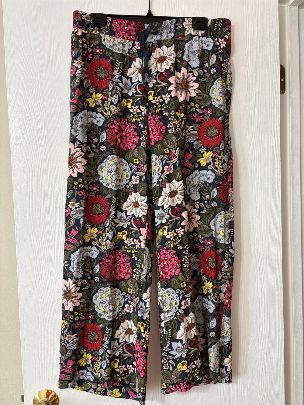 Floral Wide-Leg Women's Pants- Blue floral